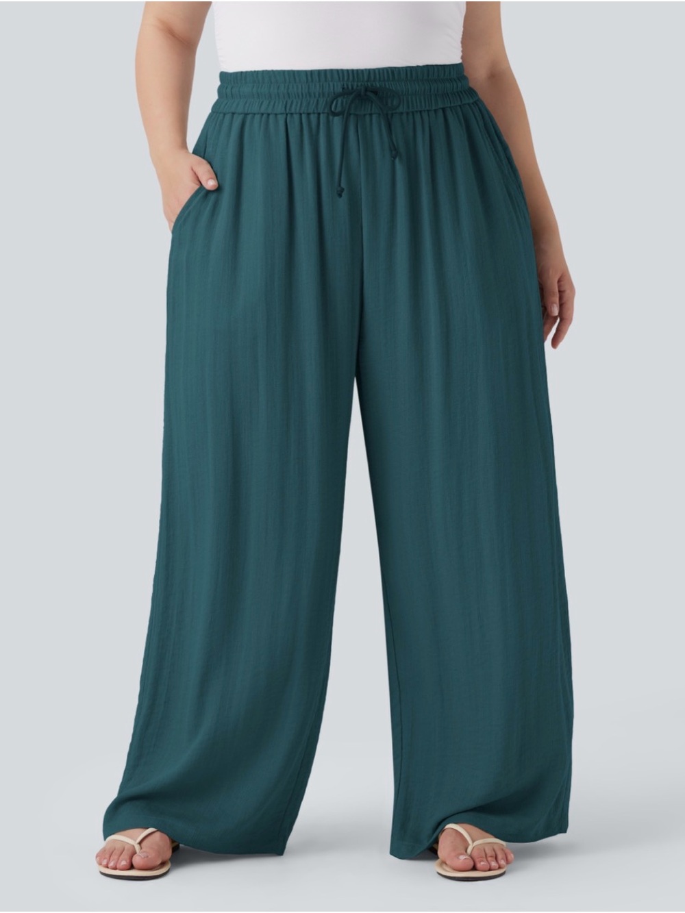 Halara Linen Feel Wide Leg Pants XL Petite Teal
